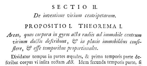 Isaac Newton, Philosophiae naturalis principia mathematica, Liber Primus, Sectio II. Propositio I. Theorema I.